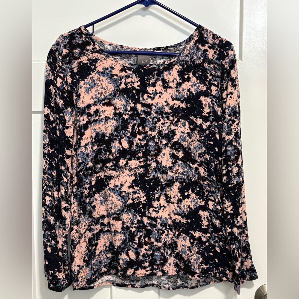 ICHI Brand Women's Abstract Pink and Black Long Sleeve Top